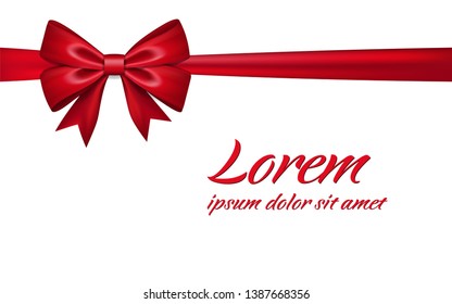Ribbon bow for gift, isolated white background. Satin red design festive frame. Decorative Christmas, Valentine day card, present holiday decoration. Birthday silk ribbon bow Vector illustration