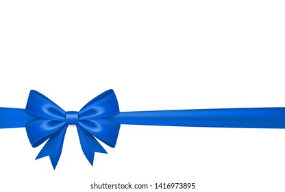 Ribbon bow for gift, isolated white background. Satin design festive frame. Decorative Christmas, Valentine day card, present holiday decoration. Birthday shiny silk ribbon bow. Vector illustration