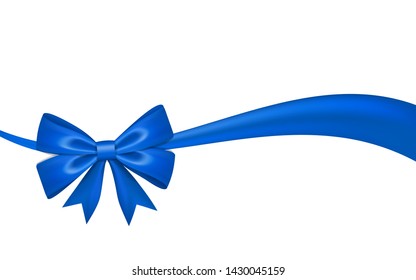 Ribbon bow for gift, isolated white background. Satin design festive frame. Decorative Christmas, Valentine day card, present holiday decoration. Birthday shiny silk ribbon bow Vector illustration