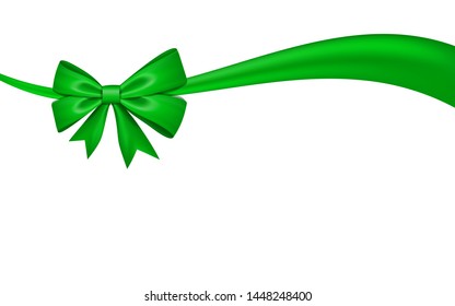 Ribbon bow for gift, isolated white background. Satin design festive frame. Decorative Christmas, Valentine day card, present holiday decoration. Birthday shiny silk ribbon bow Vector illustration