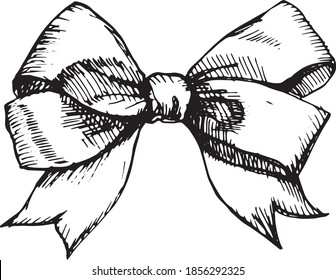 
Ribbon bow. Gift bow. Bow tie for clothes. Vector illustration, sketch, doodle hand drawn. Festive decoration for a gift. New year, winter holidays, christmas. Graphics black and white, contour line 