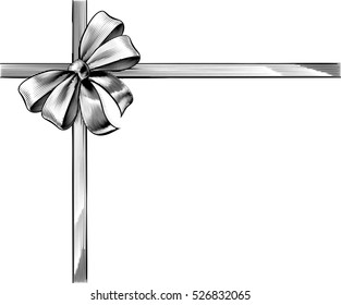A ribbon bow gift wrapping in a vintage woodcut engraved etching style