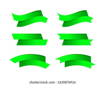 ribbon bow green stripe shape isolated on white, ribbon tag set for element graphic design, ribbon line green for label copy space text, border tape curl ribbon green shaped, label tape green