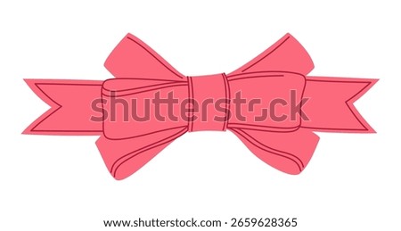 Ribbon bow hand drawn cute vector illustration. Trendy elegant tape design element for celebrating Valentines Day, wedding birthday decoration. Cartoon bow tie knot gift ribbon, silk hair accessory