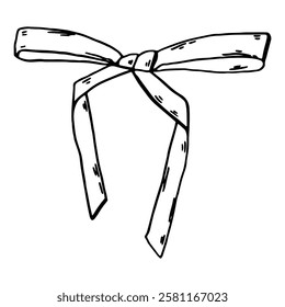 Ribbon bow hand drawn element. Decoration for holiday design or greeting card. Vector illustration