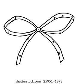 Ribbon bow hand drawn element isolated. Decoration for holiday design or greeting card. Vector illustration