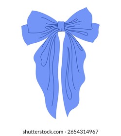 Ribbon bow hand drawn festive vector illustration. Trendy elegant tape design element for celebrating Valentines Day, wedding birthday decoration. Cartoon bow tie knot gift ribbon, silk hair accessory