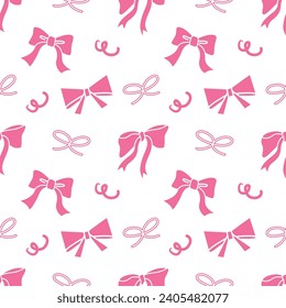 Ribbon and bow hand drawn seamless pattern background for wrapping, celebration, illustration, gift and valentine. Doodle style
