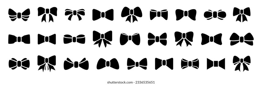 Ribbon bow icon collection. Set of black celebration bow icons. Vector bow for present, celebration, gift