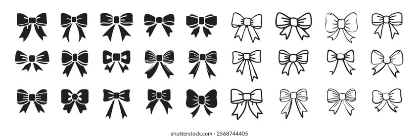 Ribbon bow icon. Elegant simple sign bow for celebrations Valentines Day, New Year, wedding or birthday decoration. Vector red ribbon icon isolated on transparent background.