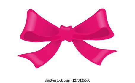 Ribbon Bow Icon - Pink Vector Illustration - Isolated On White Background
