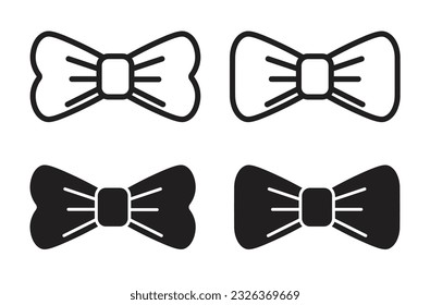Juego de iconos de la barra de opciones. Gire o presente símbolos vectores de cinta. Juego de iconos de corbata de arco simple. Signos de nudos de bolas rellenos de negro y delineados.