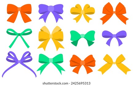 Ribbon bow icon set. Gift, present design elements. Holiday decoration concept. Vector illustration.