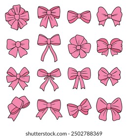 Ribbon bow icon set. Gift, present design elements. Holiday decoration concept. Vector illustration