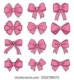 Ribbon bow icon set. Gift, present design elements. Holiday decoration concept. Vector illustration