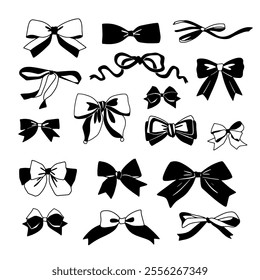 Ribbon bow icon set. Gift, present design elements. Holiday decoration concept. Valentine's Day. Vector illustration.