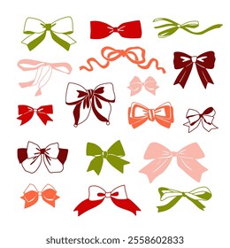 Ribbon bow icon set. Gift, present design elements. Holiday decoration concept. Valentine's Day. Vector illustration.