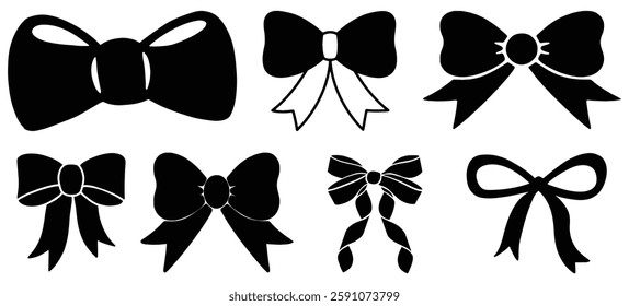 Ribbon bow icon set. Gift, present design elements. Holiday decoration concept. Vector illustration.