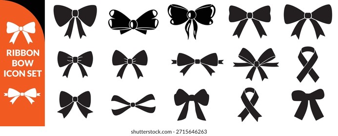 Conjunto de ícone de arco de fita, vetor coquettista bonito nó, romântico amor doodle vintage coleção acessório. Silhueta de decoração de presente de feriado, elemento de design elegante de aniversário. Feminino Valentine fita arco projeto grande conjunto.