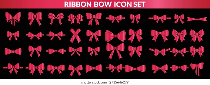 Conjunto de iconos de lazo de cinta, nudo lindo coqueto de Vector, colección de accesorios vintage de doodle de amor romántico. Silueta de la decoración del regalo de Festiva, elemento elegante del diseño del cumpleaños. Conjunto grande de diseño de lazo de cinta de San Valentín femenino.