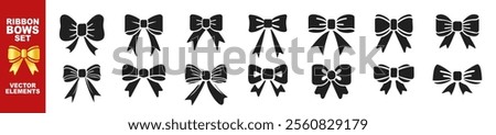 Ribbon bow icon set. Vector black ribbon icons isolated on transparent background. Gift, present design elements. 