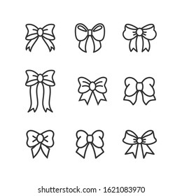 Ribbon Bow Icons set. Black gift bows silhouette. Template design for surprise, celebration event, presents, birthday, Christmas ribbons