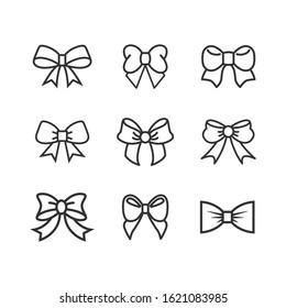 Ribbon Bow Icons set. Black gift bows silhouette. Template design for surprise, celebration event, presents, birthday, Christmas ribbons