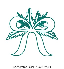 ribbon bow with leafs decoration vector illustration design