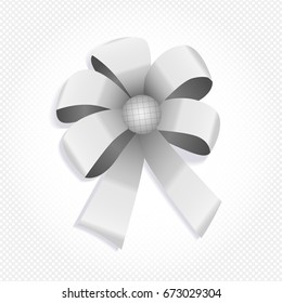 Ribbon bow. Light gray color. Isolated element for decoration. Vector illustration.