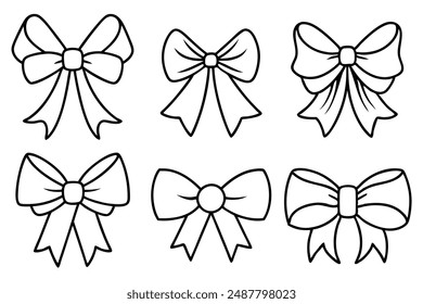 Ribbon Bow Line Art Elegant Decorative Sketch