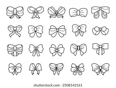 Ribbon Bow Line Icon Element Set