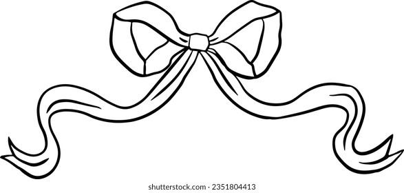 Ribbon bow lineart vintage illustration.