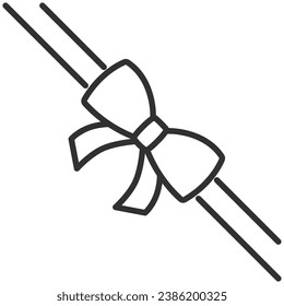 Ribbon bow on the corner, linear object. Line with editable stroke