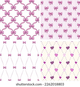 Ribbon and bow patterns.Set of patterns with bows, ribbons and hearts.