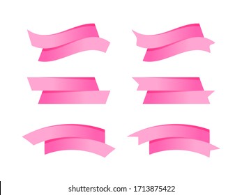 ribbon bow pink stripe shape isolated on white, ribbon tag set for element graphic design, ribbon line pink for label copy space text, border tape curl ribbon pink shaped, label tape pink, vector