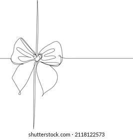 Ribbon bow for present package in continuous line drawing. Minimalistic line art. Ribbon bow for gift box concept.