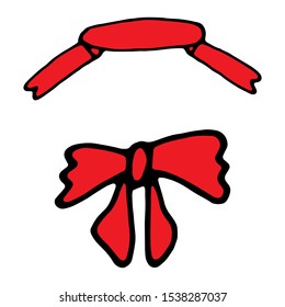 Ribbon and bow red icons. Vector icon set. Hand draw elements for design.