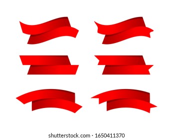 ribbon bow red stripe shape isolated on white, ribbon tag set for element graphic design, ribbon line red for label copy space text, border tape curl ribbon blue shaped, label tape red, vector