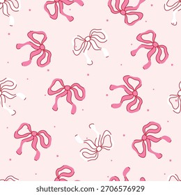 Band Bogen nahtlos Muster coquettish girly print doodle handgezeichnet romantischen Knoten Hintergrund. süßes festliches Verpackungspapier. Fest Bogen Muster. Vektordesign.