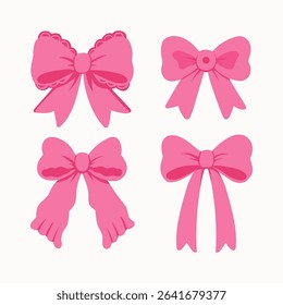 Ribbon bow set. Beautiful bow drawn in cartoon style