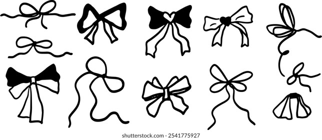 Ribbon and Bow Set Illustration | Cute Minimalist Doodle Vector for Gift and Decoration Designs