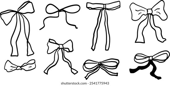 Ribbon and Bow Set Illustration | Cute Minimalist Doodle Vector for Gift and Decoration Designs