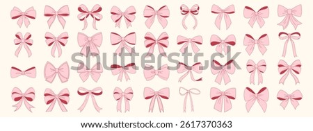 Ribbon bow set. Simple hand drawn bowknots. Trendy coquette aesthetic