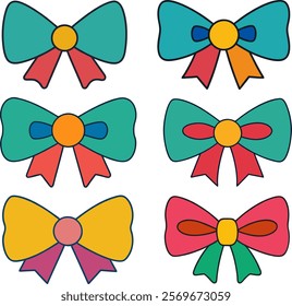 Ribbon bow set vector, Decorative bows vector silhouette, Bows vector set, Vintage bow vector isolated