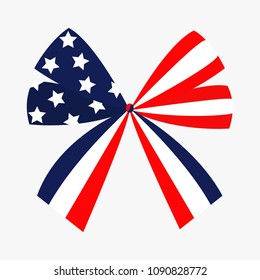 Ribbon bow shape American flag Stars and stripe icon. Isolated. Red and blue color. White background. Holiday sign symbol. Flat design. Vector illustration