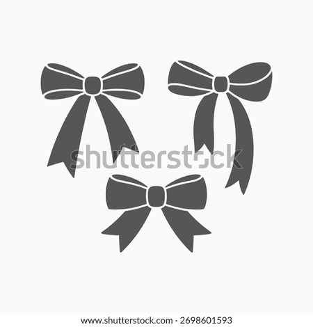 Ribbon bow silhouette vector icons set, Decorative, Elegant black ribbon bow, Vector silhouette, Minimal, Holiday decoration, Gift wrapping designs, Stylish, Graphic Design, Classic, Designers, tie, 