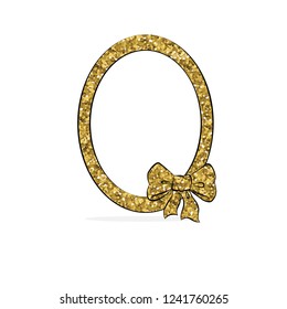 Ribbon bow at Sparkle Glitter gold banner Frame for holiday