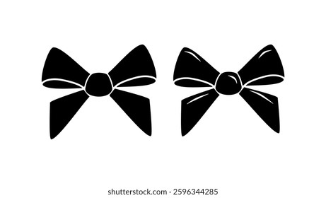 ribbon bow symbol, black isolated silhouette
