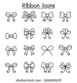 Ribbon & Bow tie icon set in thin line style