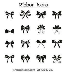 Ribbon and Bow tie icon set in glyph style